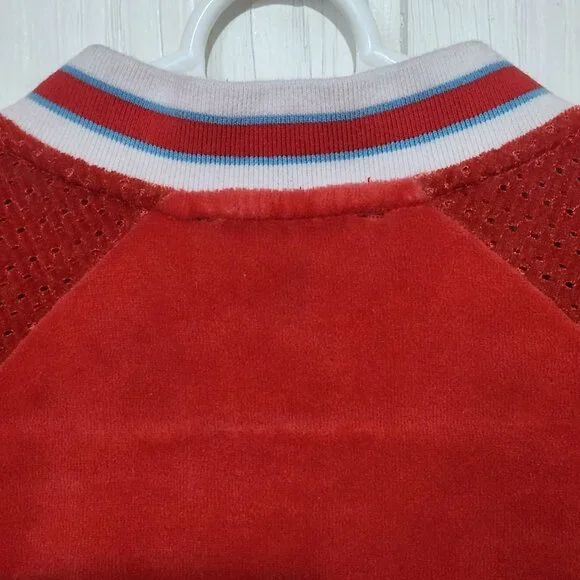 Juicy Couture Black Label Women's S Red Velour Graphic Bomber Varsity Jacket - Picture 9 of 16